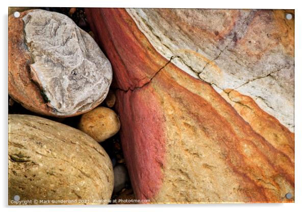 Colourful Stones on the Beach at Hayburn Wyke Acrylic by Mark Sunderland