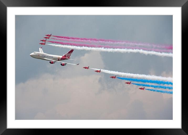 Red Arrows and Virgin Boeing 747 Framed Mounted Print by J Biggadike