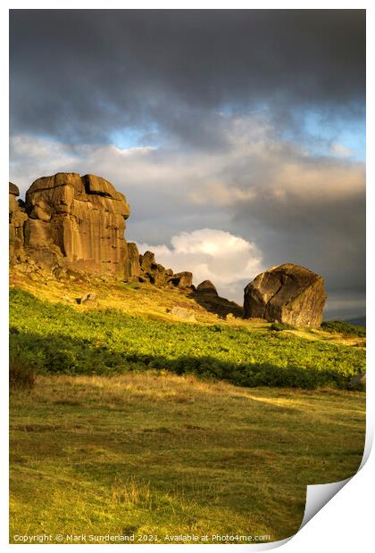 Clouds Clearing Over Cow and Calf Rocks Ilkley Moor Print by Mark Sunderland