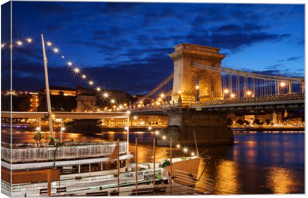 Budapest By Night With Chain Bridge On Danube River Canvas Print by Artur Bogacki