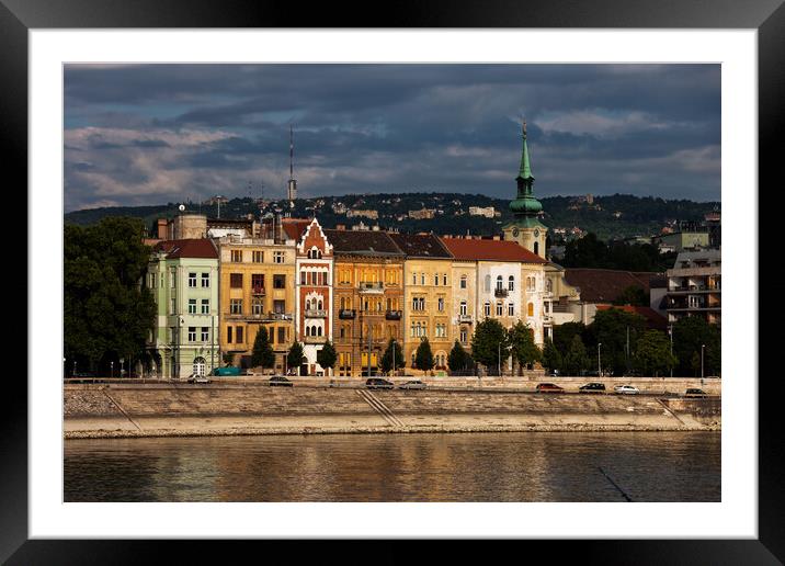 Old Houses at Danube River in Budapest Framed Mounted Print by Artur Bogacki