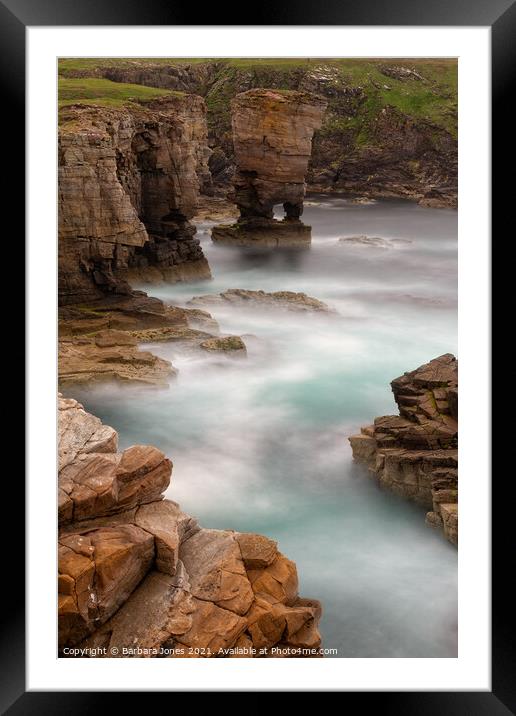 Ethereal Yesnaby Castle Sea Stack Framed Mounted Print by Barbara Jones