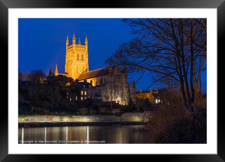 Worcester Cathedral at golden hour Framed Mounted Print by Alan Dunnett