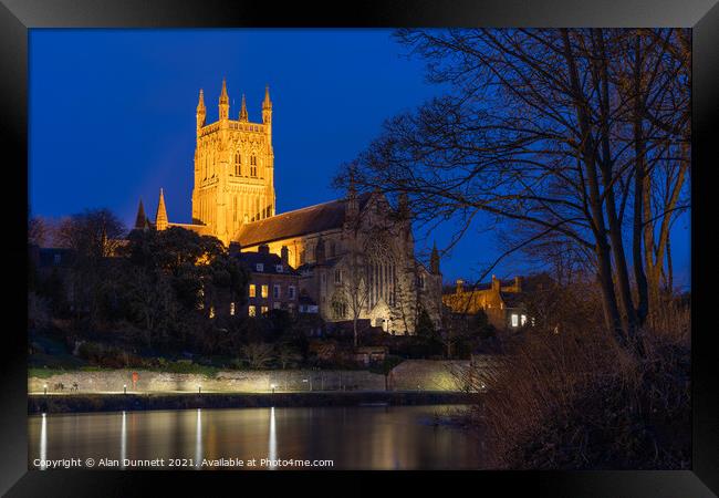 Worcester Cathedral at golden hour Framed Print by Alan Dunnett