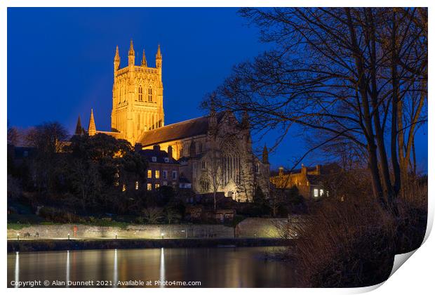 Worcester Cathedral at golden hour Print by Alan Dunnett