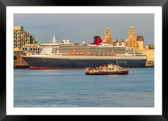 Queen Mary 2 berthed at Liverpool Famous Waterfront  Framed Mounted Print by Phil Longfoot