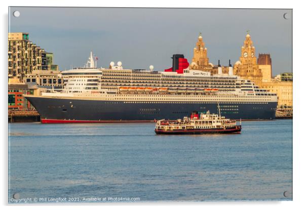 Queen Mary 2 berthed at Liverpool Famous Waterfront  Acrylic by Phil Longfoot