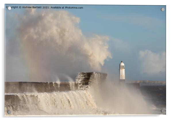 Porthcawl waves smash against the Lighthouse Acrylic by Andrew Bartlett