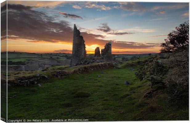 Sunset over Pearce's  mineshaft on Bodmin Moor  Canvas Print by Jim Peters
