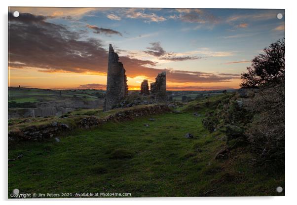 Sunset over Pearce's  mineshaft on Bodmin Moor  Acrylic by Jim Peters