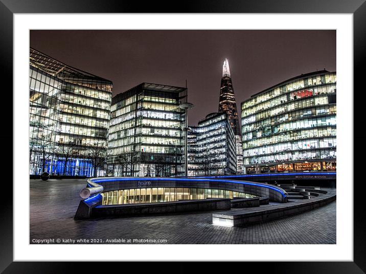 The Shard london at night The Scoop, Unicorn Theat Framed Mounted Print by kathy white