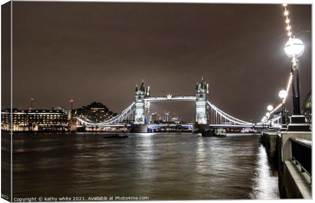 Tower Bridge at Night Canvas Print by kathy white