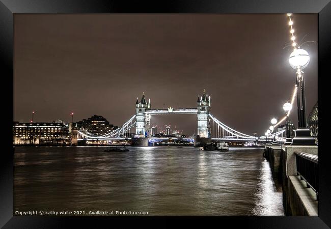 Tower Bridge at Night Framed Print by kathy white