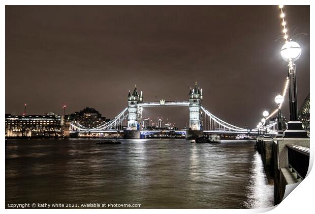 Tower Bridge at Night Print by kathy white