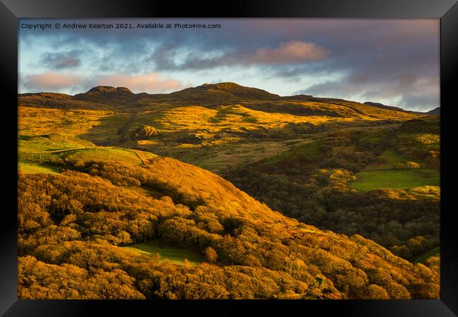 Autumn colour in hills near Harlech, North Wales Framed Print by Andrew Kearton