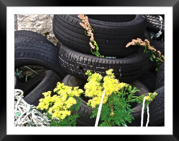 Tires, ropes and flowers Framed Mounted Print by Stephanie Moore