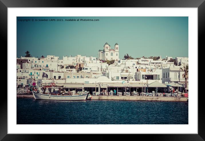 Paros Harbour, Greece Framed Mounted Print by Jo Sowden