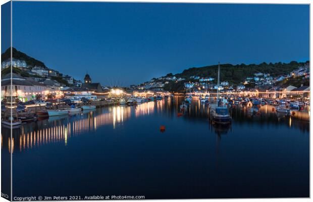Looe Harbour at Night Canvas Print by Jim Peters