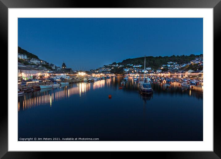 Looe Harbour at Night Framed Mounted Print by Jim Peters