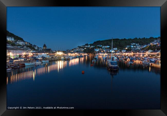 Looe Harbour at Night Framed Print by Jim Peters