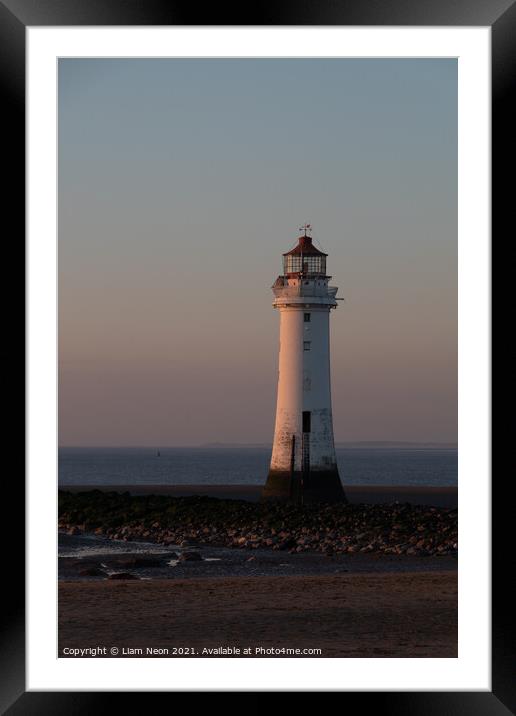 Golden Hour New Brighton Lighthouse Framed Mounted Print by Liam Neon