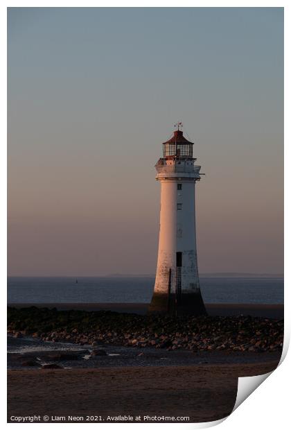 Golden Hour New Brighton Lighthouse Print by Liam Neon