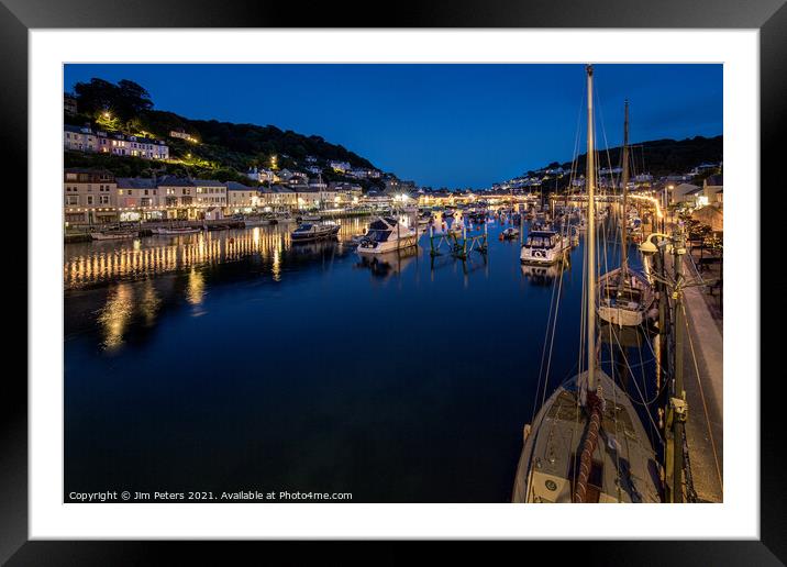 Looe Harbour at night Framed Mounted Print by Jim Peters