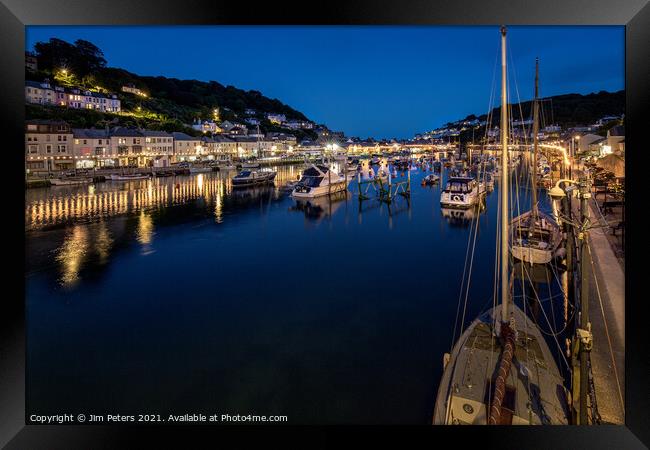 Looe Harbour at night Framed Print by Jim Peters