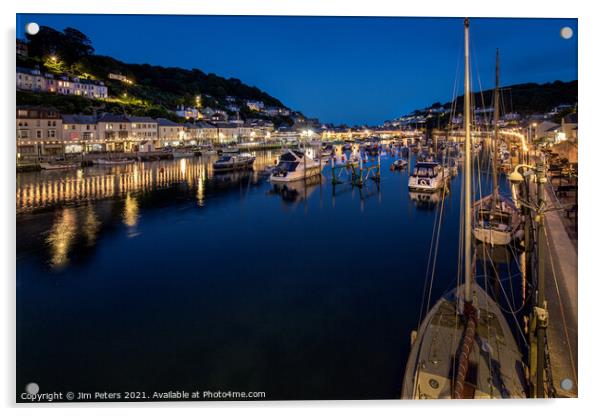 Looe Harbour at night Acrylic by Jim Peters