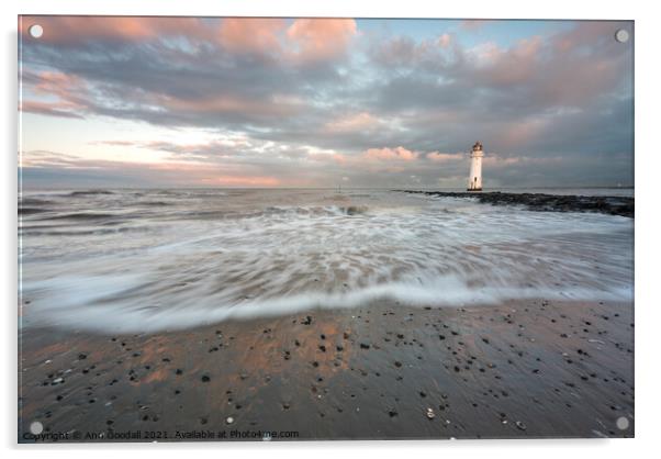 Incoming tide at Perch Rock lighthouse Acrylic by Ann Goodall