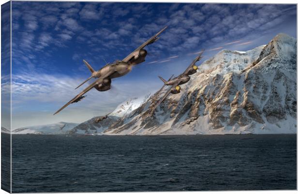 RAF Mosquitos in Norway fjord attack Canvas Print by Gary Eason