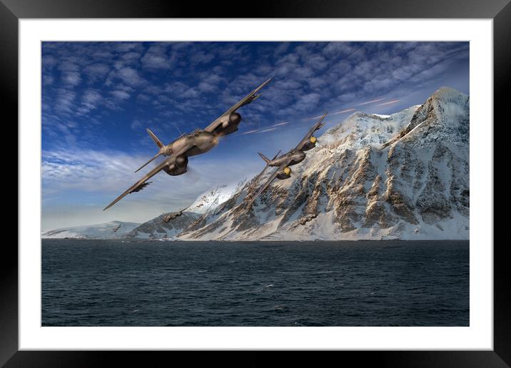 RAF Mosquitos in Norway fjord attack Framed Mounted Print by Gary Eason
