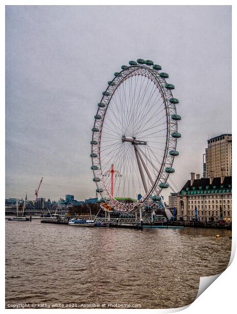 The London Eye from the river thames Print by kathy white