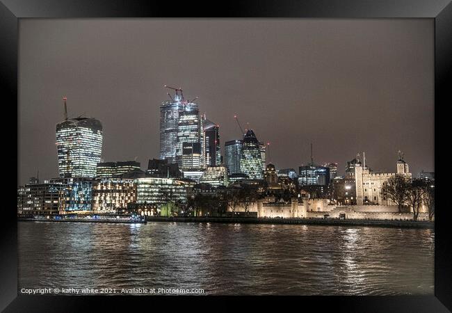 London skyline at night, london skyline Framed Print by kathy white