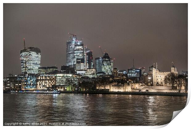 London skyline at night, london skyline Print by kathy white