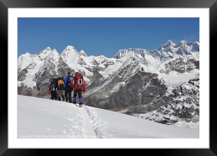 Mera Peak with Everest beyond  Framed Mounted Print by Nicholas Brown
