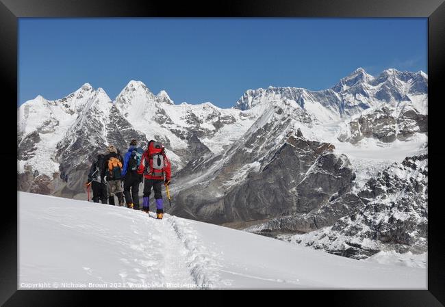 Mera Peak with Everest beyond  Framed Print by Nicholas Brown