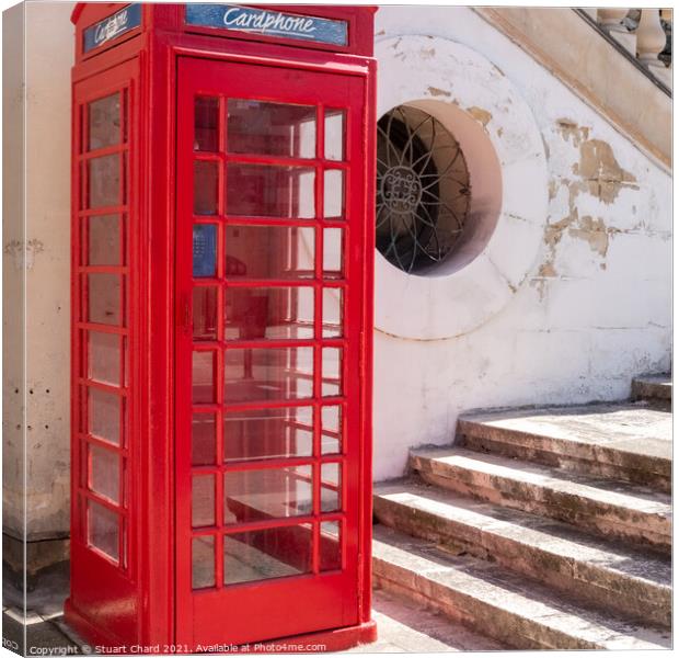  Traditional red telephone box in Valletta, Malta Canvas Print by Stuart Chard