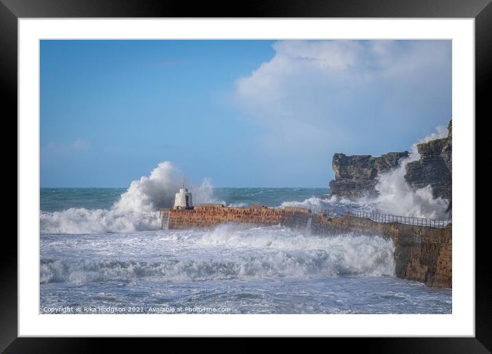 Crashing Waves, Portreath Harbour, Cornwall, England Framed Mounted Print by Rika Hodgson