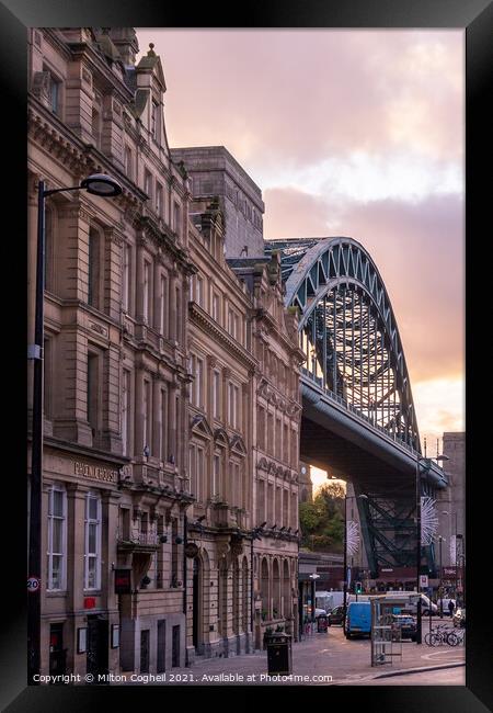 Grainger Town, Newcastle with the famous Tyne Bridge Framed Print by Milton Cogheil
