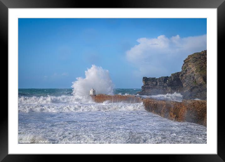 Stormy seas at Portreath Harbour, Cornwall, England Framed Mounted Print by Rika Hodgson