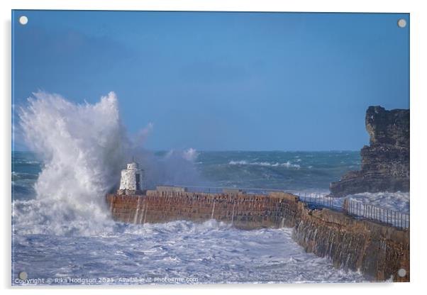 Spectacular waves, Portreath Seascape, Cornwall, England Acrylic by Rika Hodgson