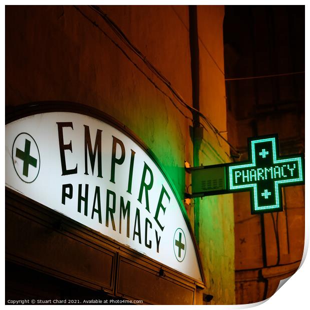Old pharmacy shop sign in Malta Print by Travel and Pixels 
