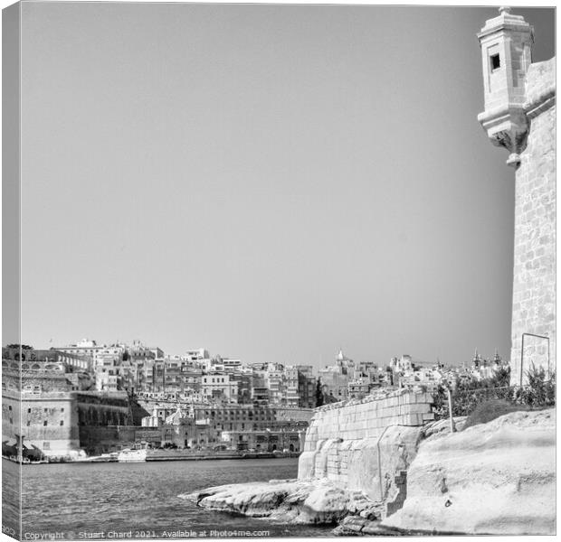 Looking back to Valletta from Vittoriosa Birgu Canvas Print by Stuart Chard