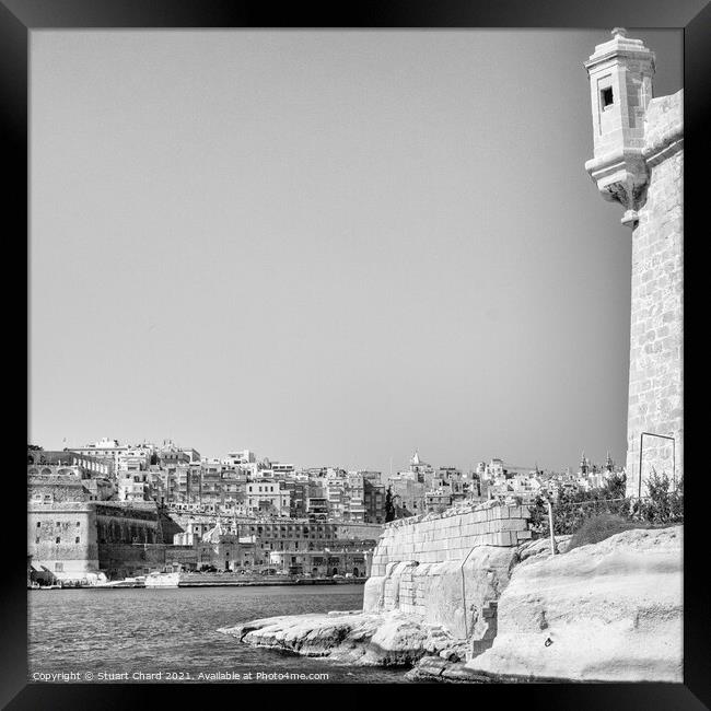 Looking back to Valletta from Vittoriosa Birgu Framed Print by Stuart Chard