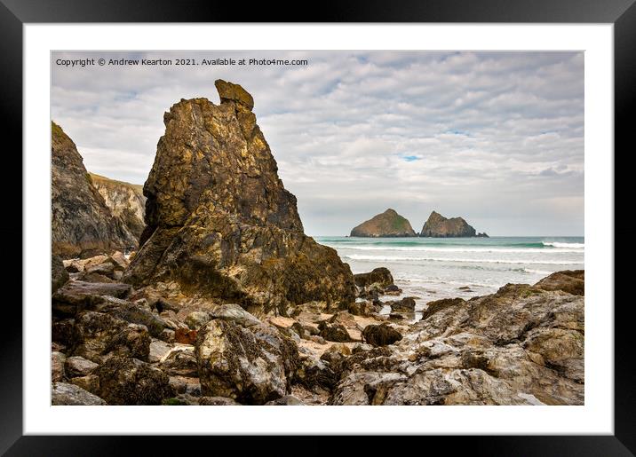 Gull rocks, Holywell Bay, Cornwall Framed Mounted Print by Andrew Kearton