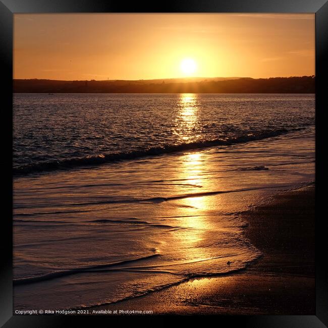 Golden sands seascape, Marazion beach, Cornwall, England Framed Print by Rika Hodgson