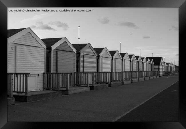 Black and white Gorleston beach huts Framed Print by Christopher Keeley