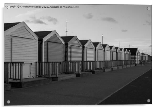 Black and white Gorleston beach huts Acrylic by Christopher Keeley