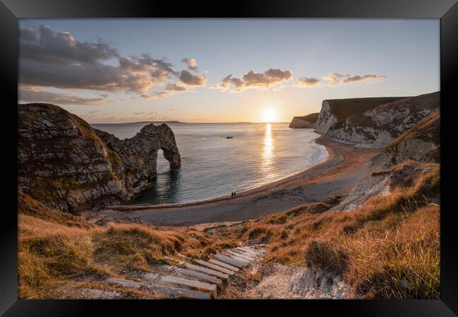 Durdle Door Sunset  Framed Print by David Semmens